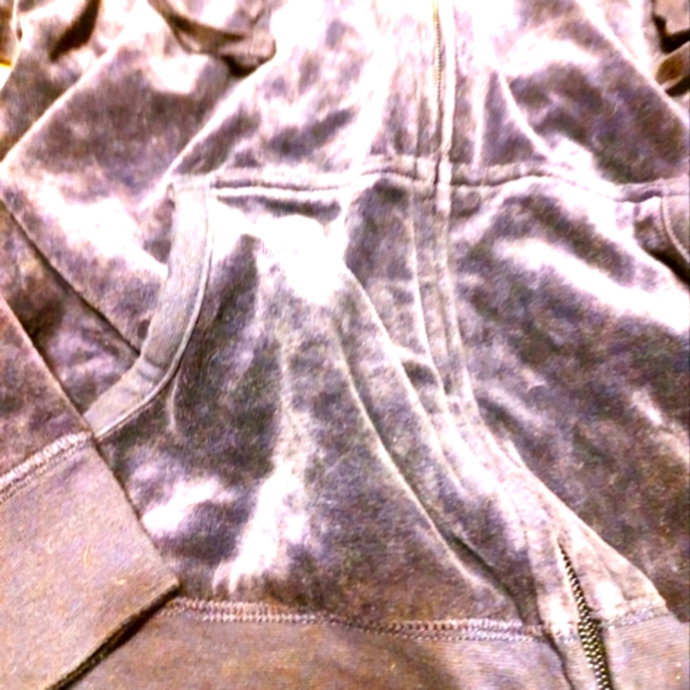 💜🍇💜 Awesome Cozy Rhinestone Deep Grape Purple Velvet Velour Hoodie Jacket - L - Picture 10 of 14